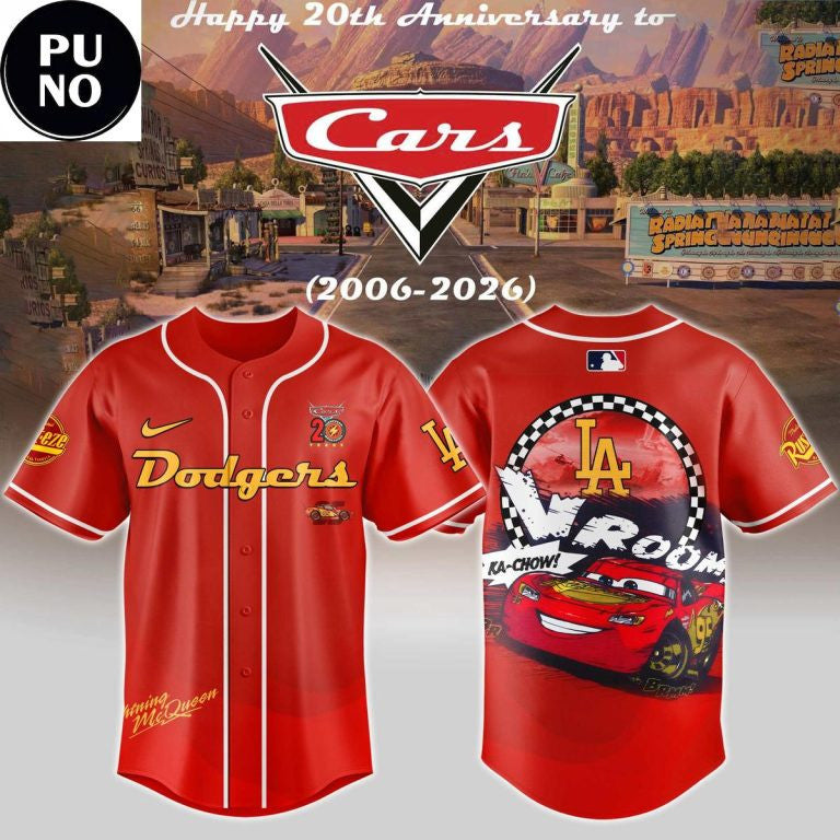 Los Angeles Dodgers x Disney Cars Lightning McQueen 20th Anniversary Baseball Jersey