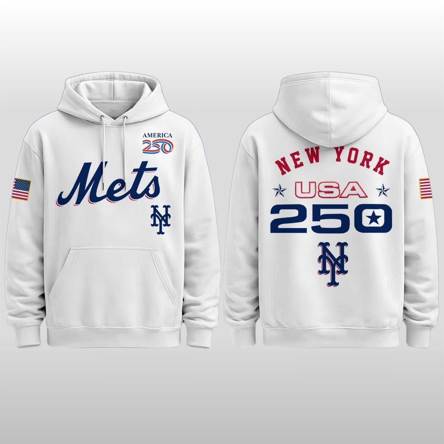 New York Mets Celebration USA 250 Anniversary White Pullover Hoodie