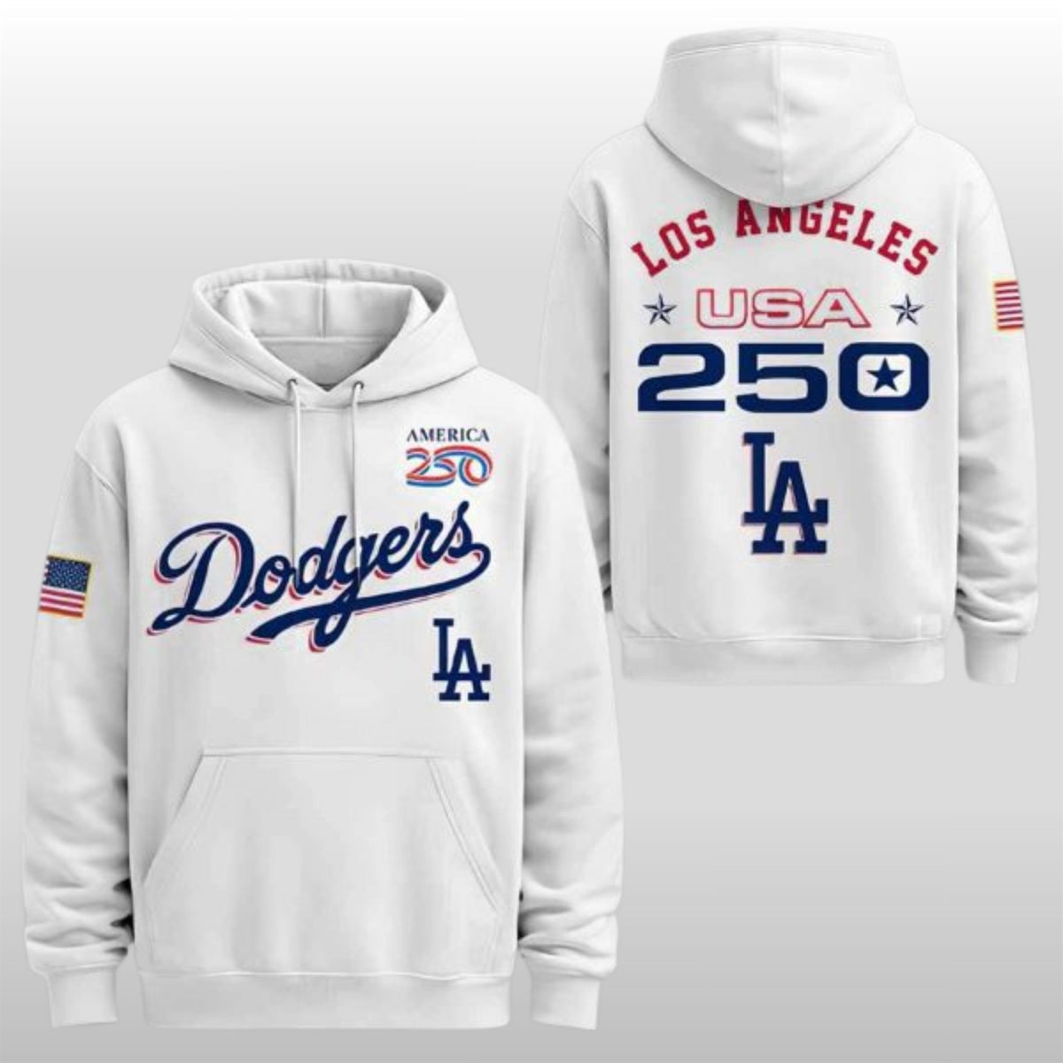 Los Angeles Dodgers America 250th Anniversary White Pullover Hoodie