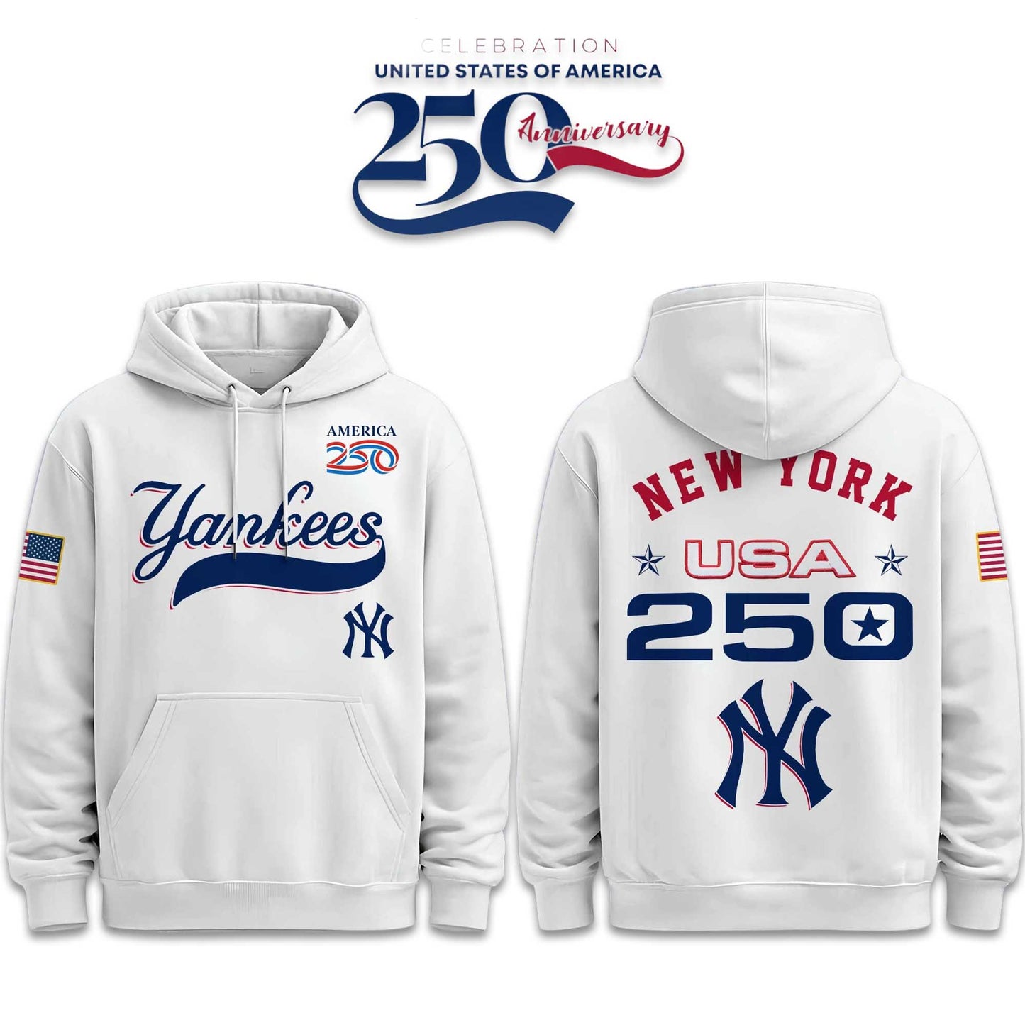 New York Yankees America 250th Anniversary 2026 White Pullover Hoodie