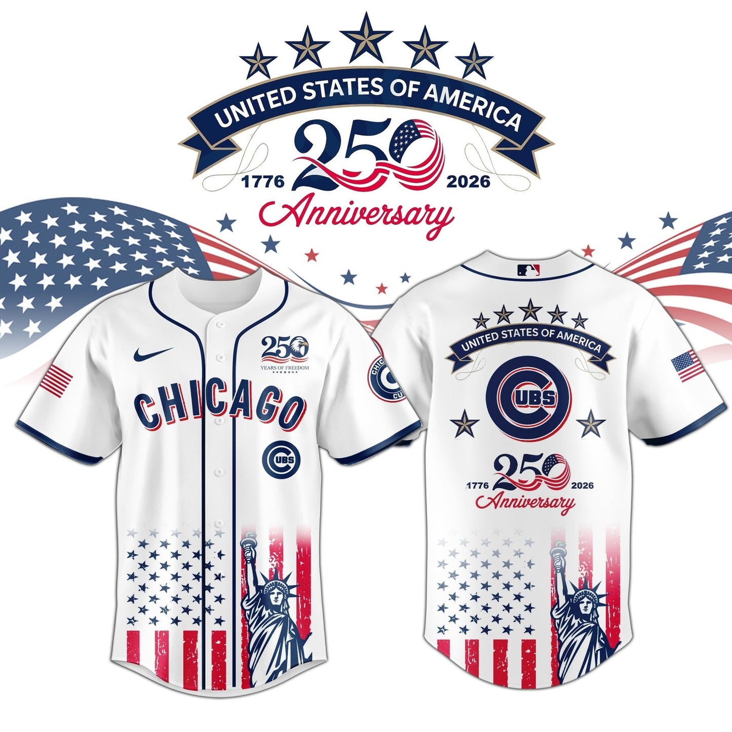 Chicago Cubs special America's 250th Anniversary Limited Edition 3D Baseball Jersey
