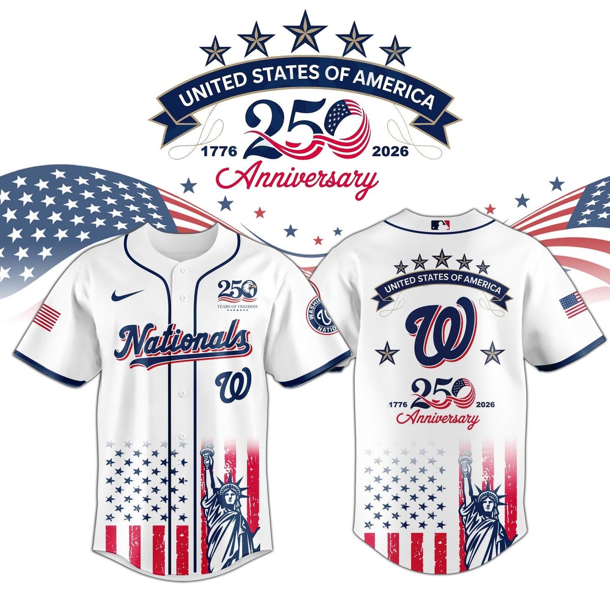 Washington Nationals special America's 250th Anniversary Limited Edition 3D Baseball Jersey