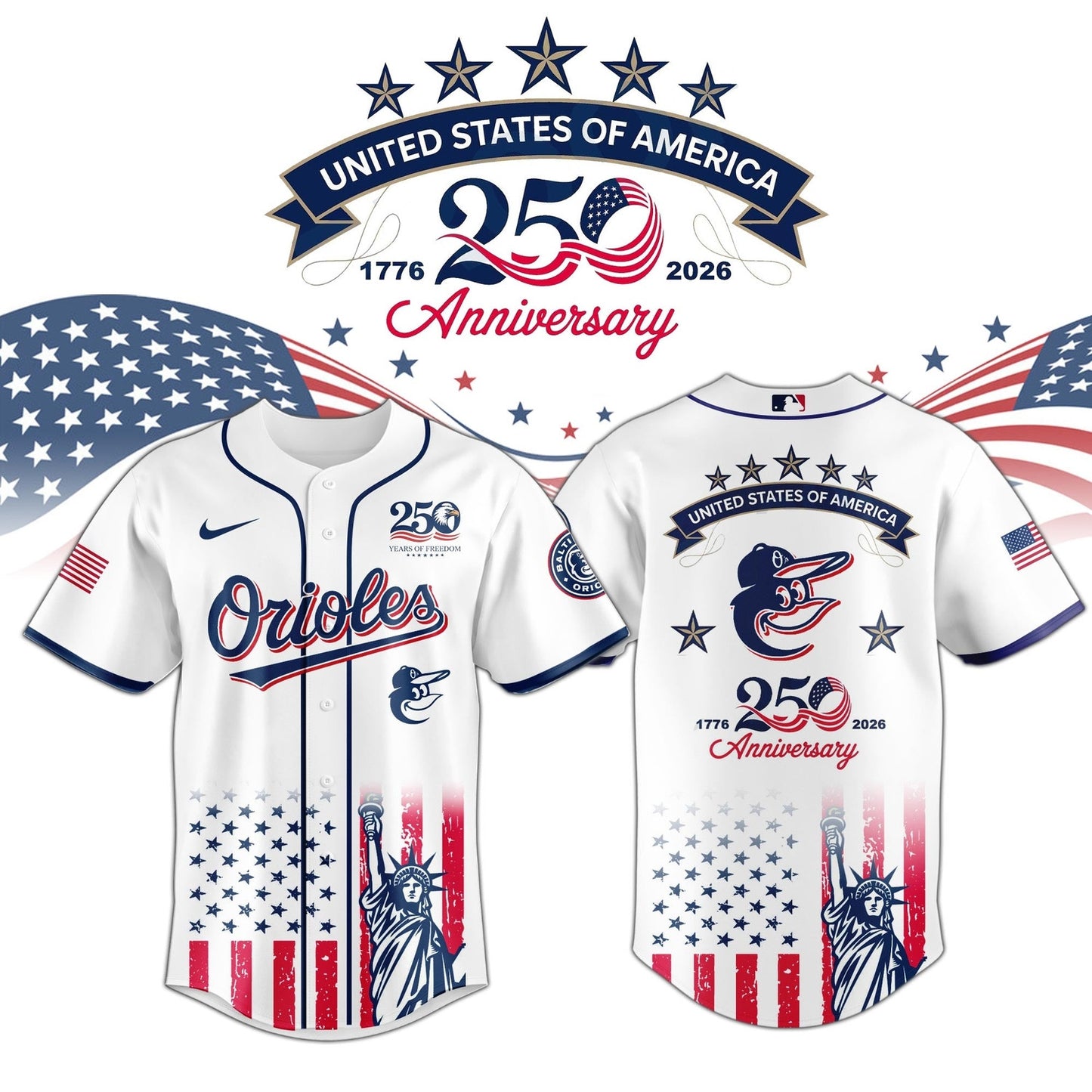 Baltimore Orioles special America's 250th Anniversary Limited Edition 3D Baseball Jersey