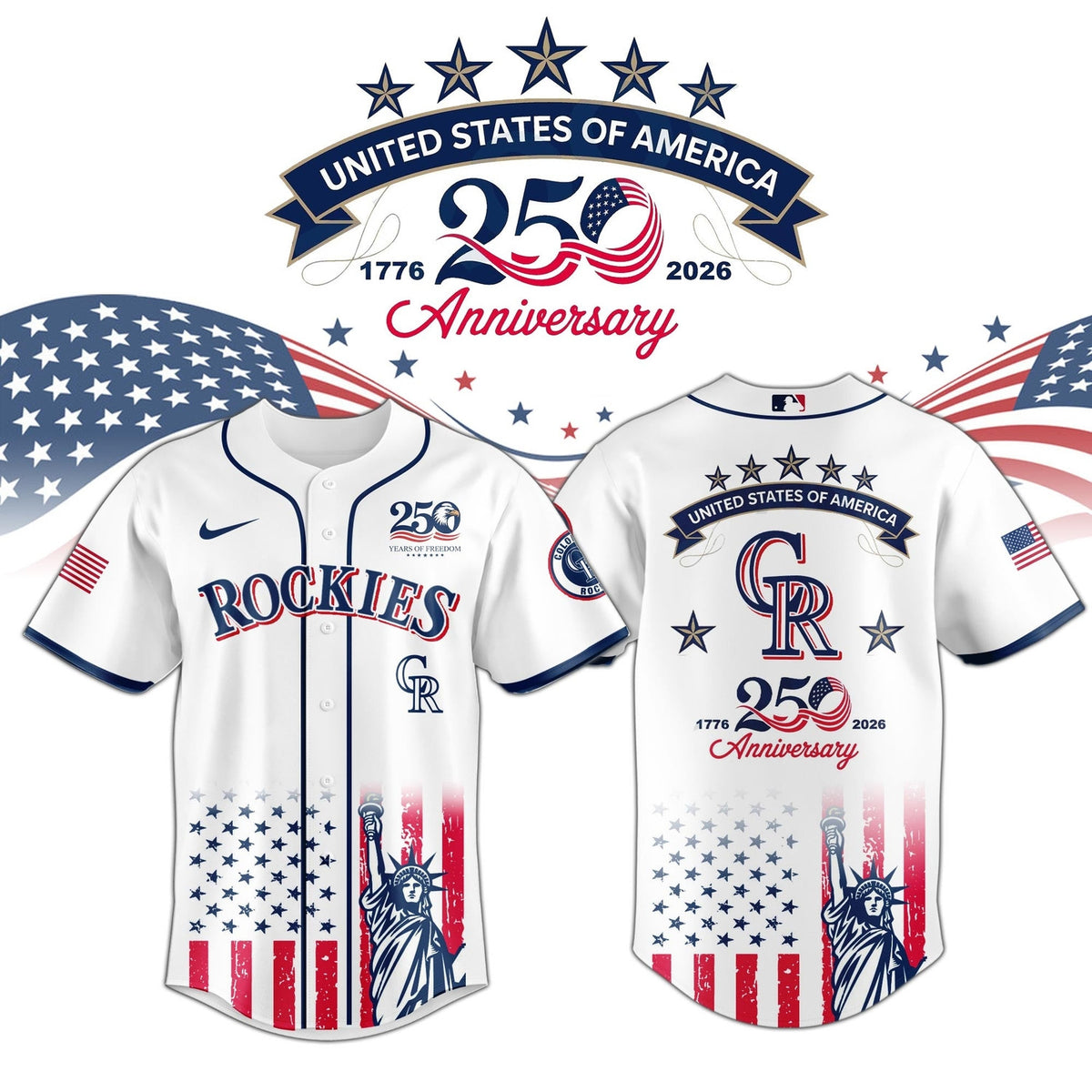 Colorado Rockies special America's 250th Anniversary Limited Edition 3D Baseball Jersey