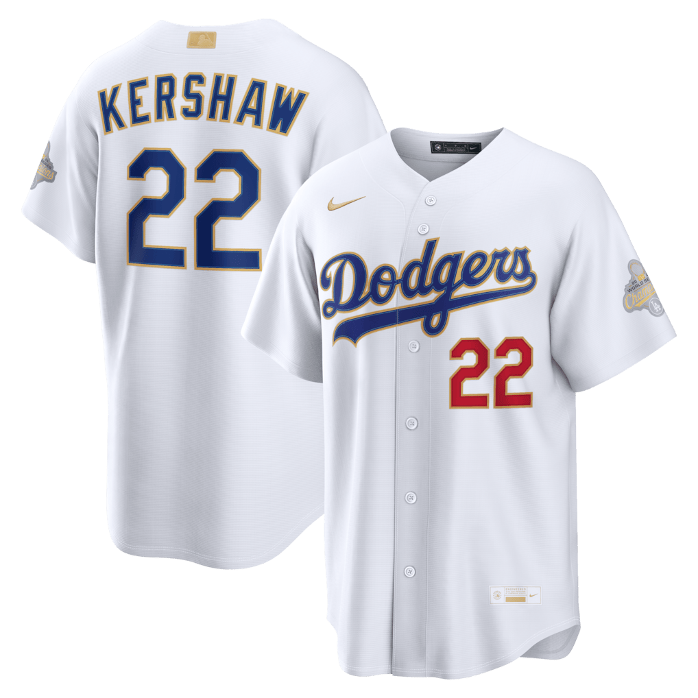 Clayton Kershaw 22 Los Angeles Dodgers 2026 Gold Collection Stadium Men Jersey - White
