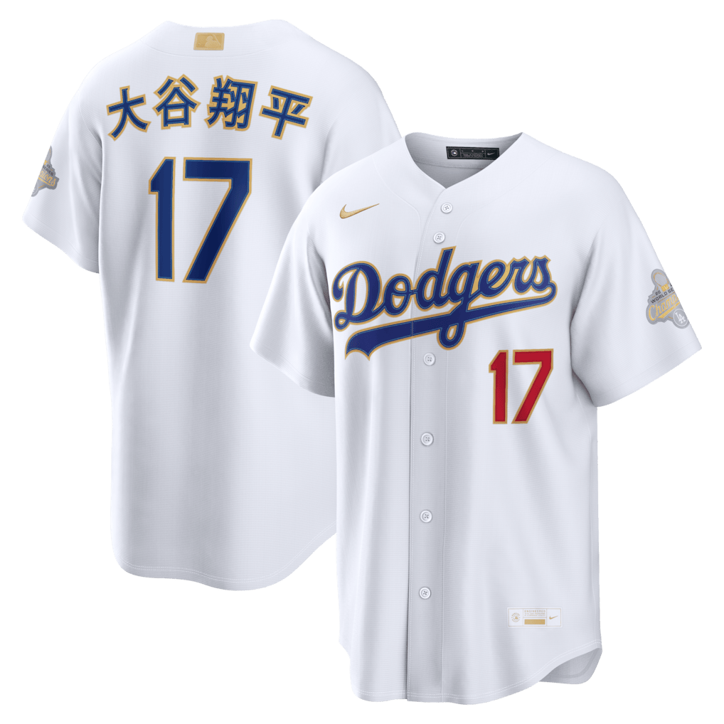 Shohei Ohtani 17 Los Angeles Dodgers 2026 Gold Collection Kanji Stadium Men Jersey - White