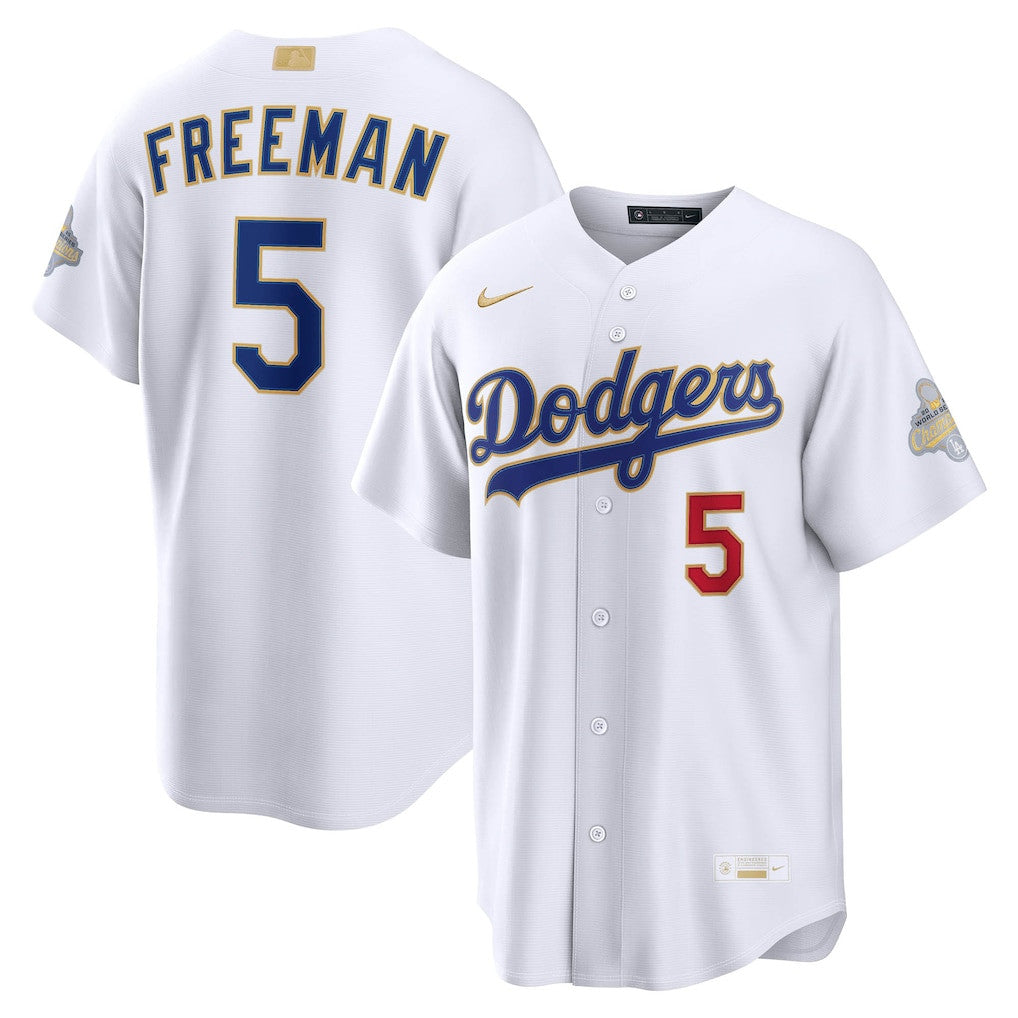 Freddie Freeman 5 Los Angeles Dodgers 2026 Gold Collection Stadium Men Jersey - White