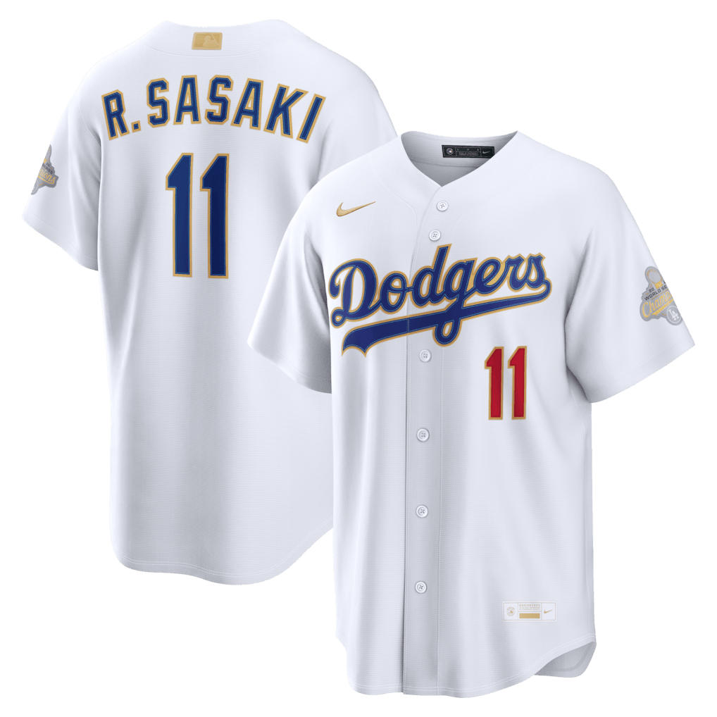 Roki Sasaki 11 Los Angeles Dodgers 2026 Gold Collection Stadium Men Jersey - White