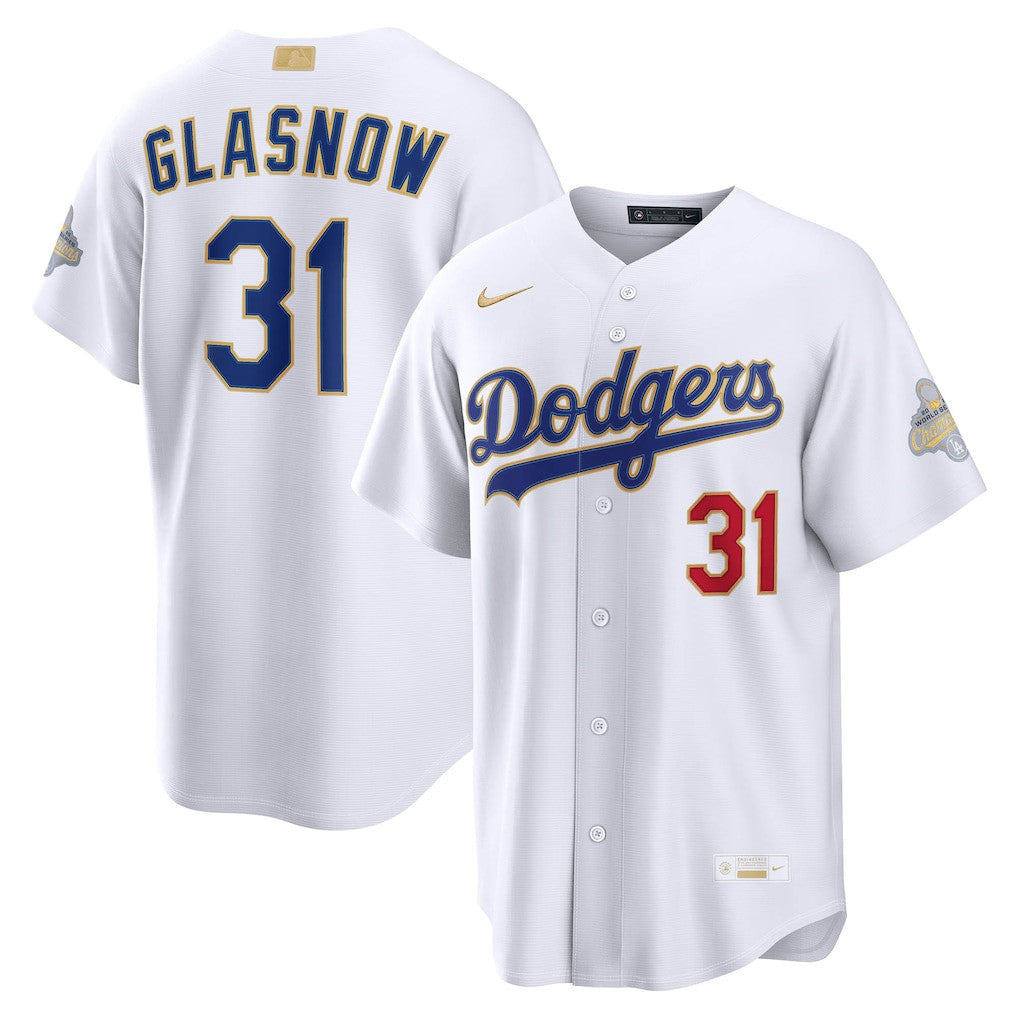 Tyler Glasnow 31 Los Angeles Dodgers 2026 Gold Collection Stadium Men Jersey - White