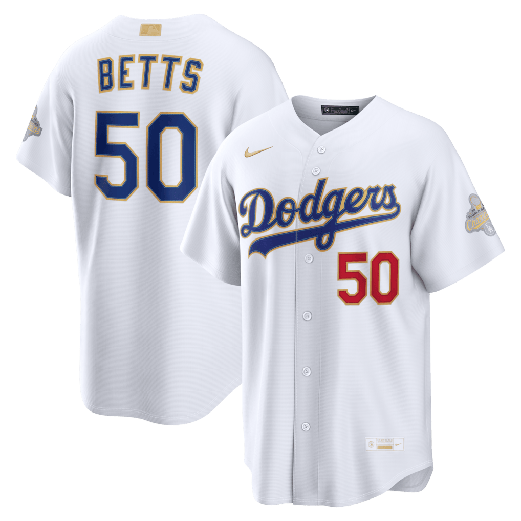 Mookie Betts 50 Los Angeles Dodgers 2026 Gold Collection Stadium Men Jersey - White
