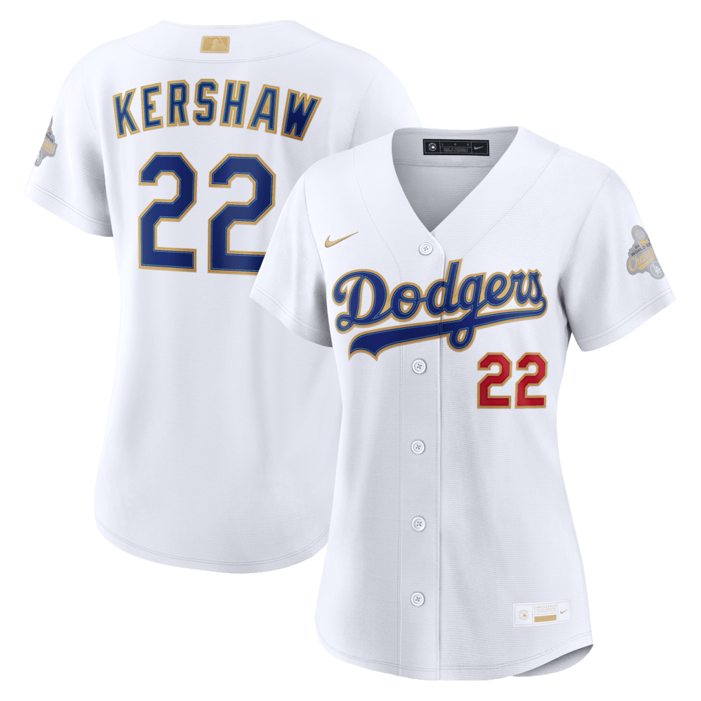 Clayton Kershaw 22 Los Angeles Dodgers Women's 2026 Gold Collection Stadium Jersey - White