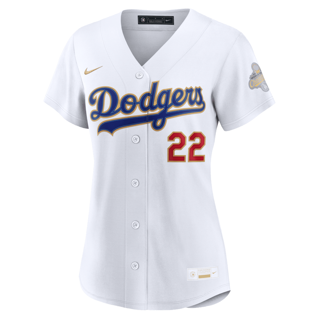 Clayton Kershaw 22 Los Angeles Dodgers Women's 2026 Gold Collection Stadium Jersey - White