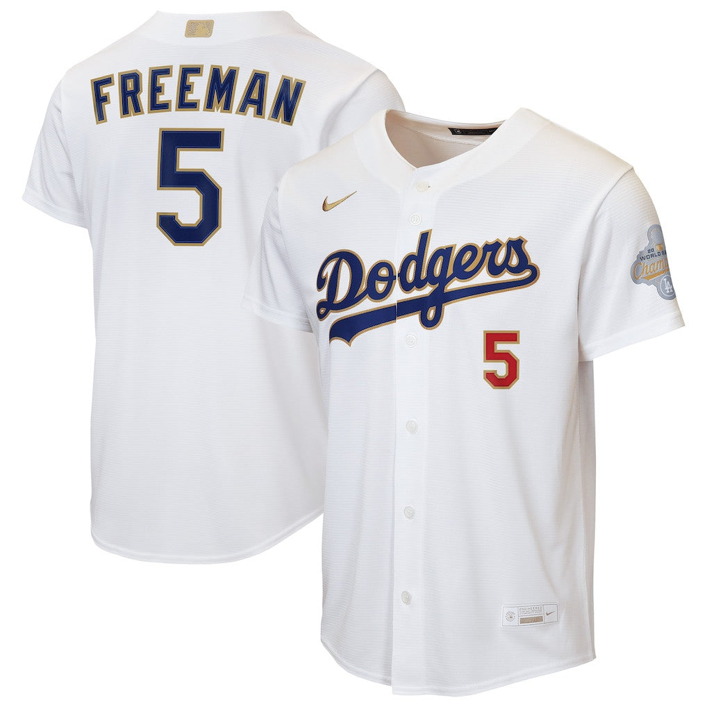 Freddie Freeman 5 Los Angeles Dodgers 2026 Gold Collection Home YOUTH Jersey - White