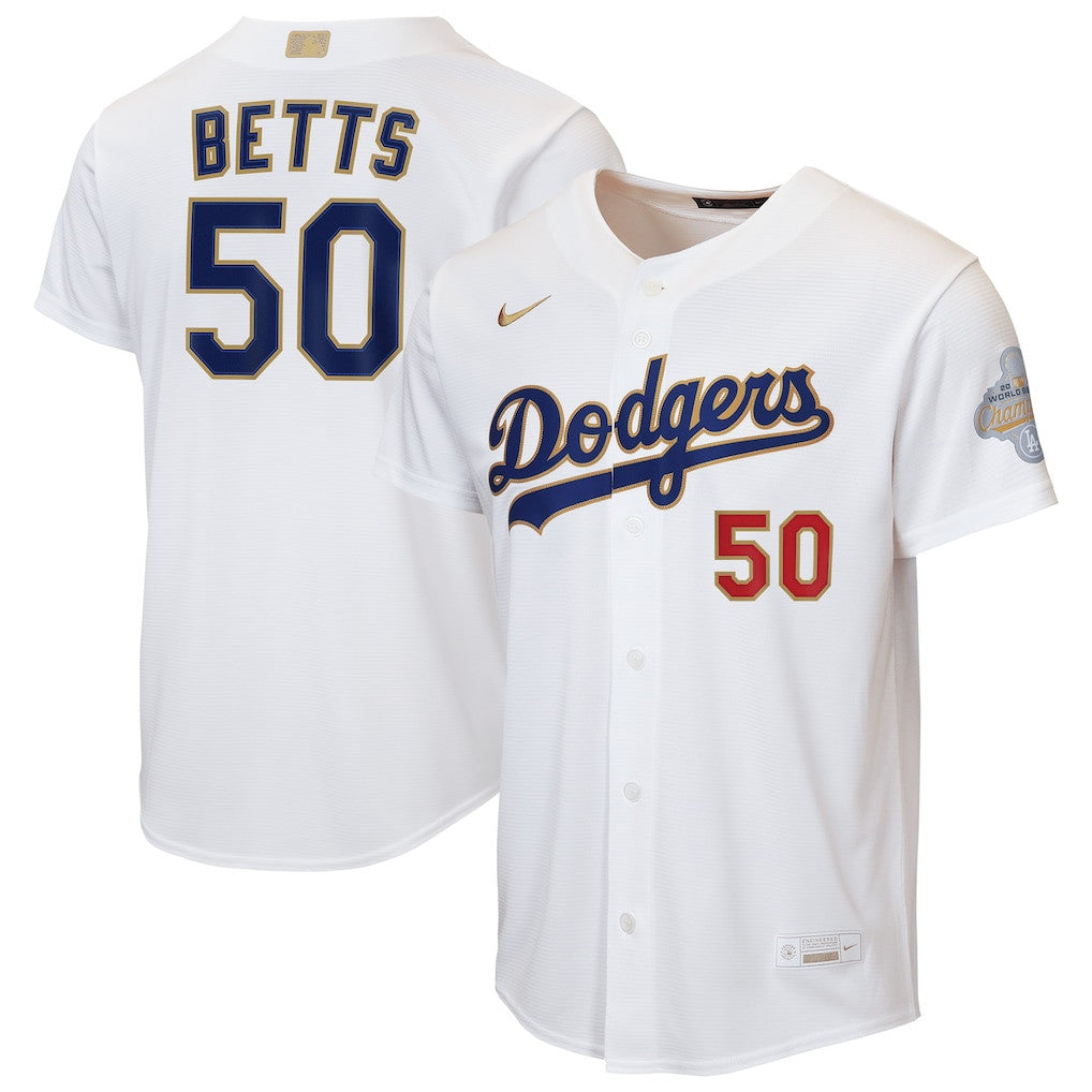 Mookie Betts 50 Los Angeles Dodgers 2026 Gold Collection Home YOUTH Jersey - White