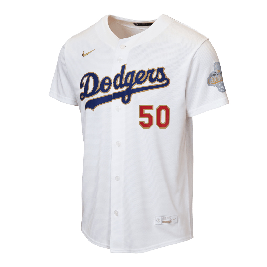 Mookie Betts 50 Los Angeles Dodgers 2026 Gold Collection Home YOUTH Jersey - White