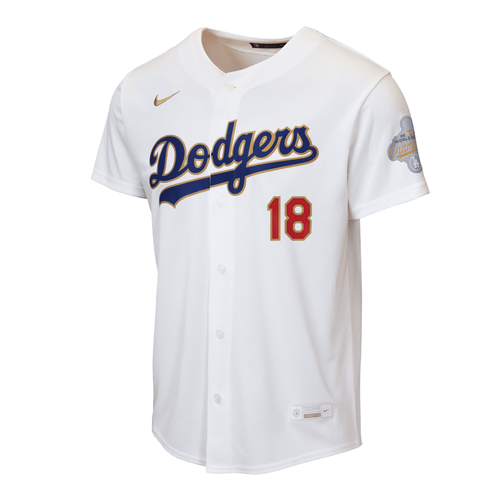 Yoshinobu Yamamoto 18 Los Angeles Dodgers 2026 Gold Collection Home YOUTH Jersey - White