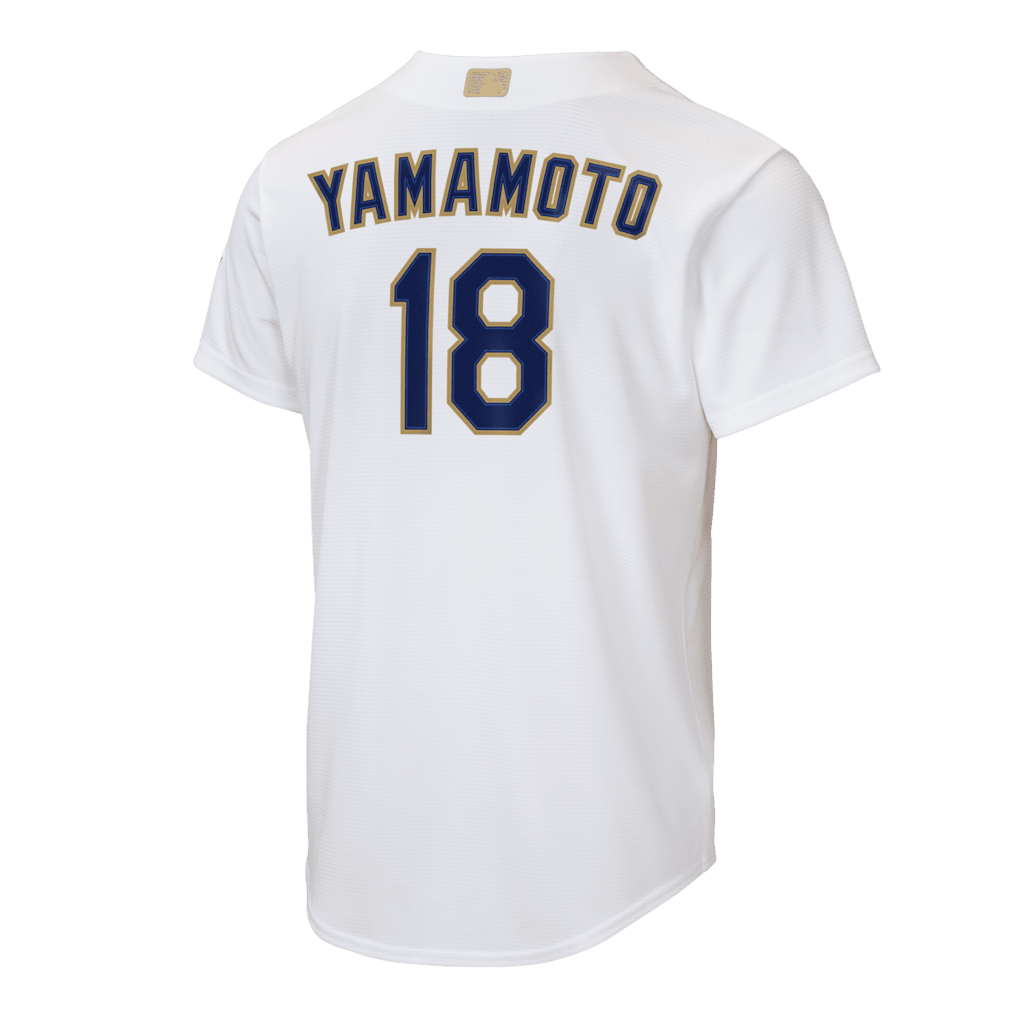 Yoshinobu Yamamoto 18 Los Angeles Dodgers 2026 Gold Collection Home YOUTH Jersey - White