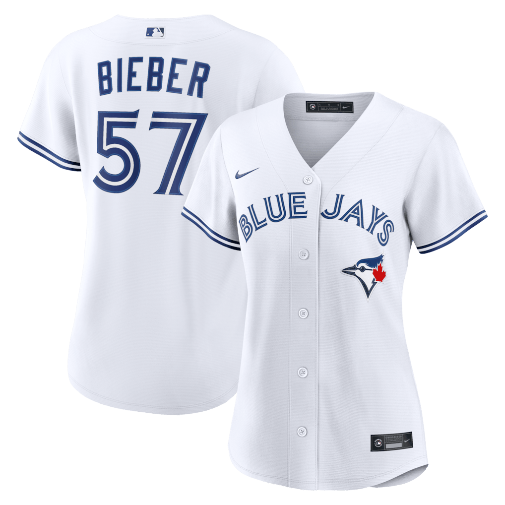 Shane Bieber 57 Toronto Blue Jays Women's Home Jersey - White