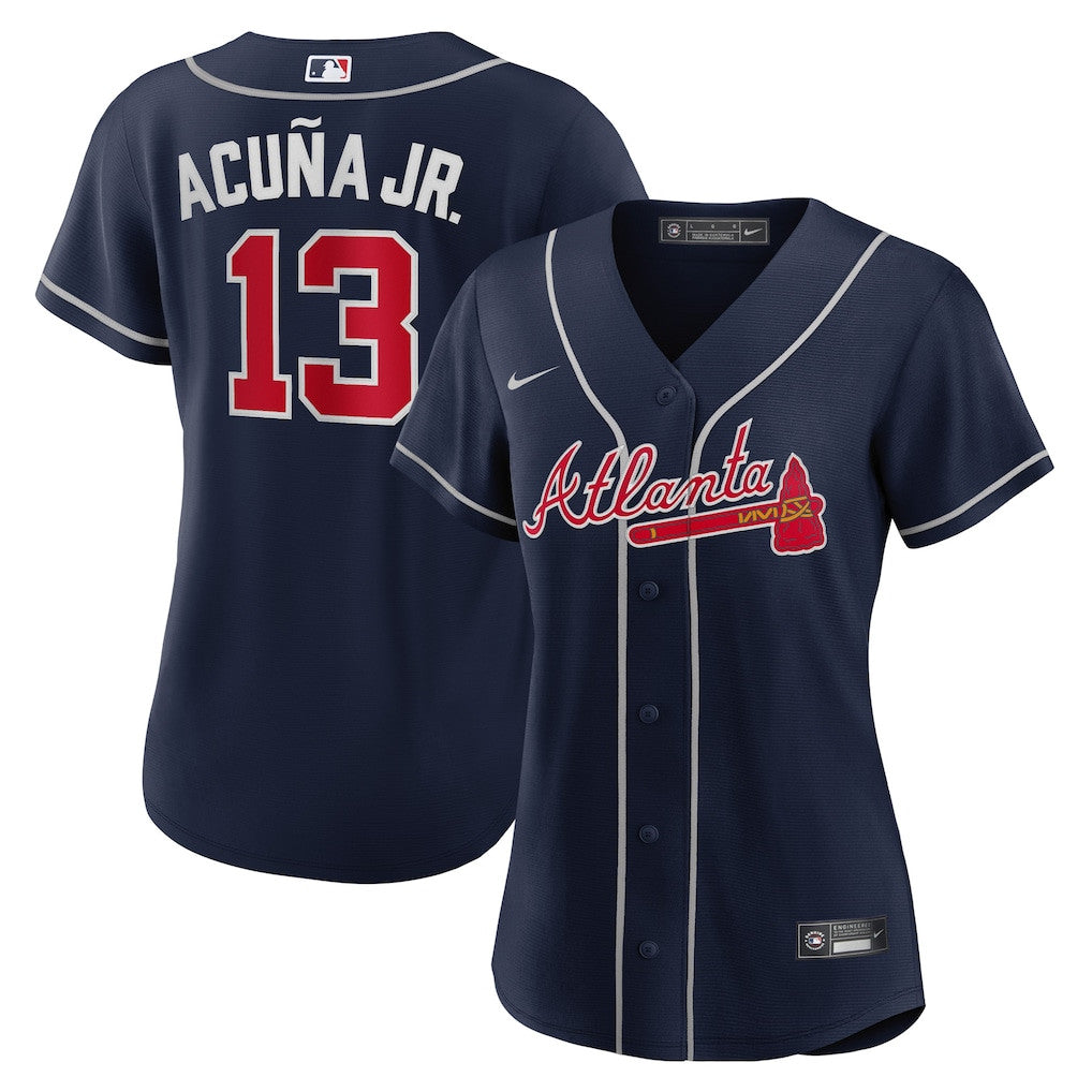 Ronald Acuña Jr. 13 Atlanta Braves Women's Alternate Player Jersey - Navy