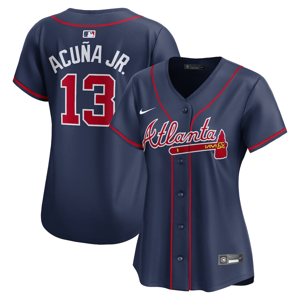 Ronald Acuña Jr. 13 Atlanta Braves Women's Alternate Limited Player Jersey – Navy