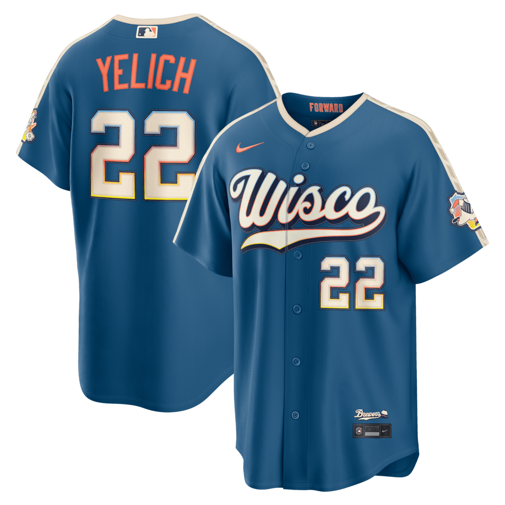 Christian Yelich 22 Milwaukee Brewers 2026 City Connect Jersey - Men, Mineral Blue