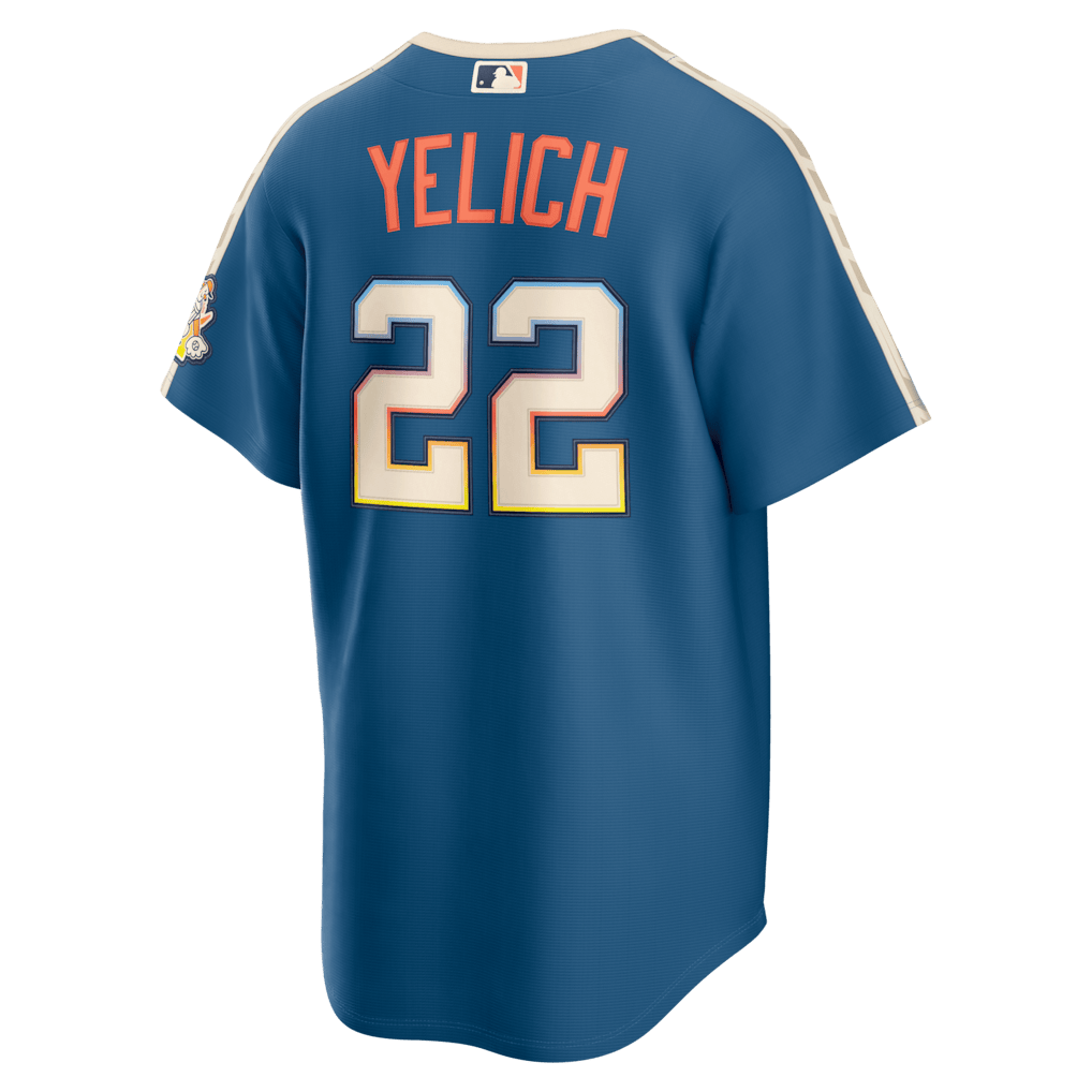 Christian Yelich 22 Milwaukee Brewers 2026 City Connect Jersey - Men, Mineral Blue