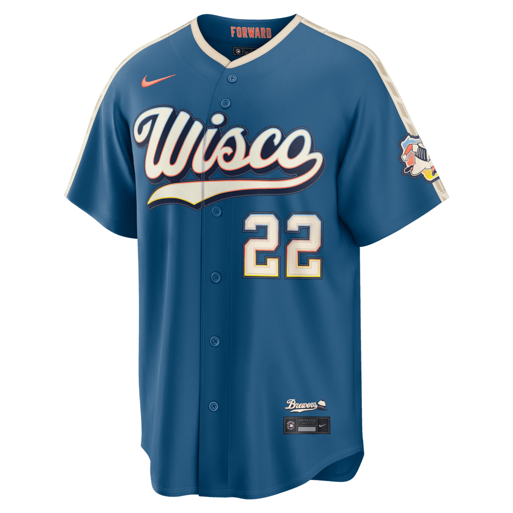 Christian Yelich 22 Milwaukee Brewers 2026 City Connect Jersey - Men, Mineral Blue