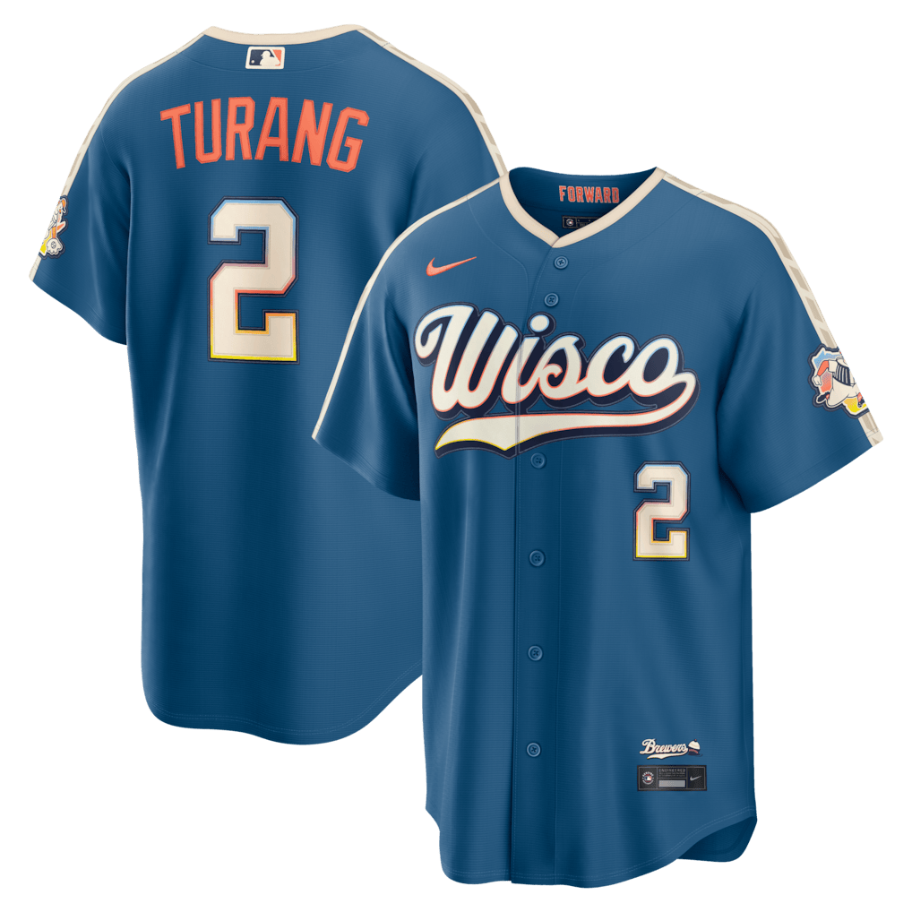 Brice Turang 2 Milwaukee Brewers 2026 City Connect Jersey - Men, Mineral Blue