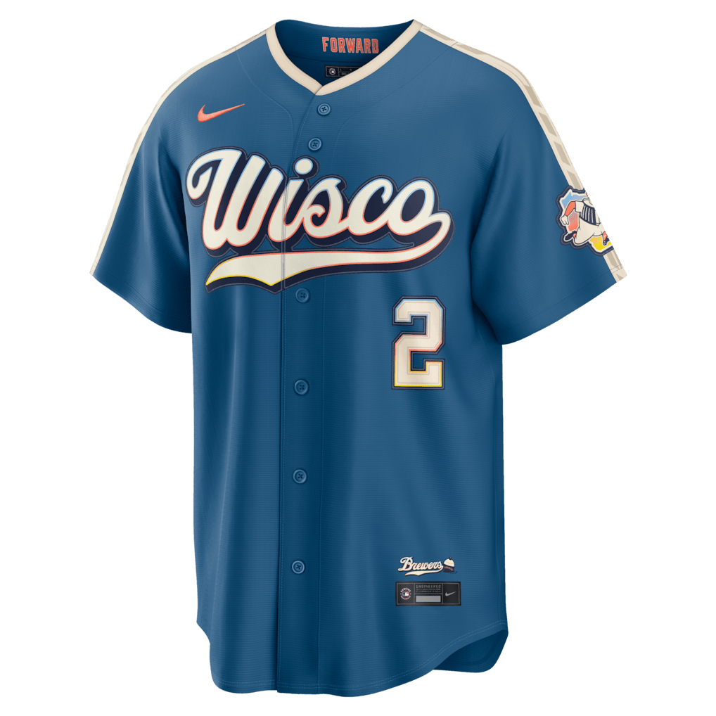 Brice Turang 2 Milwaukee Brewers 2026 City Connect Jersey - Men, Mineral Blue