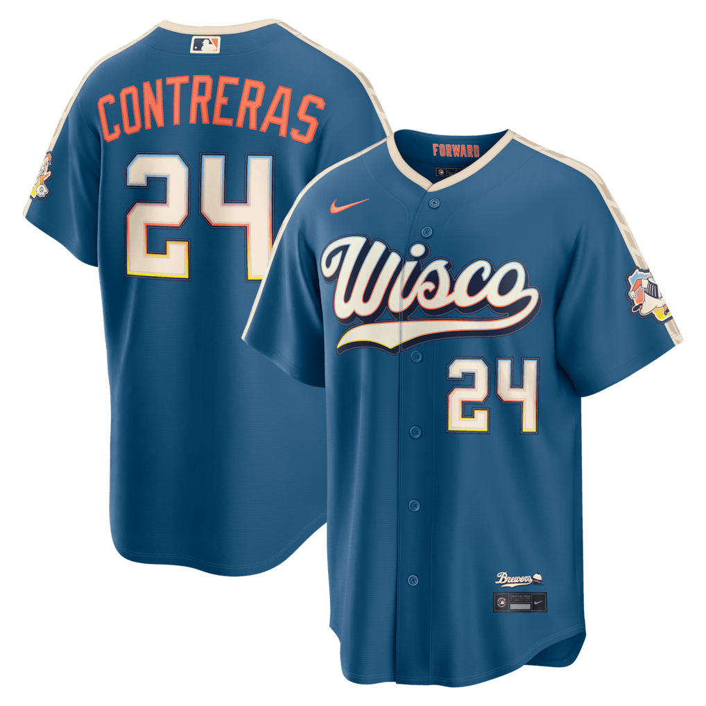 William Contreras 24 Milwaukee Brewers 2026 City Connect Jersey - Men, Mineral Blue