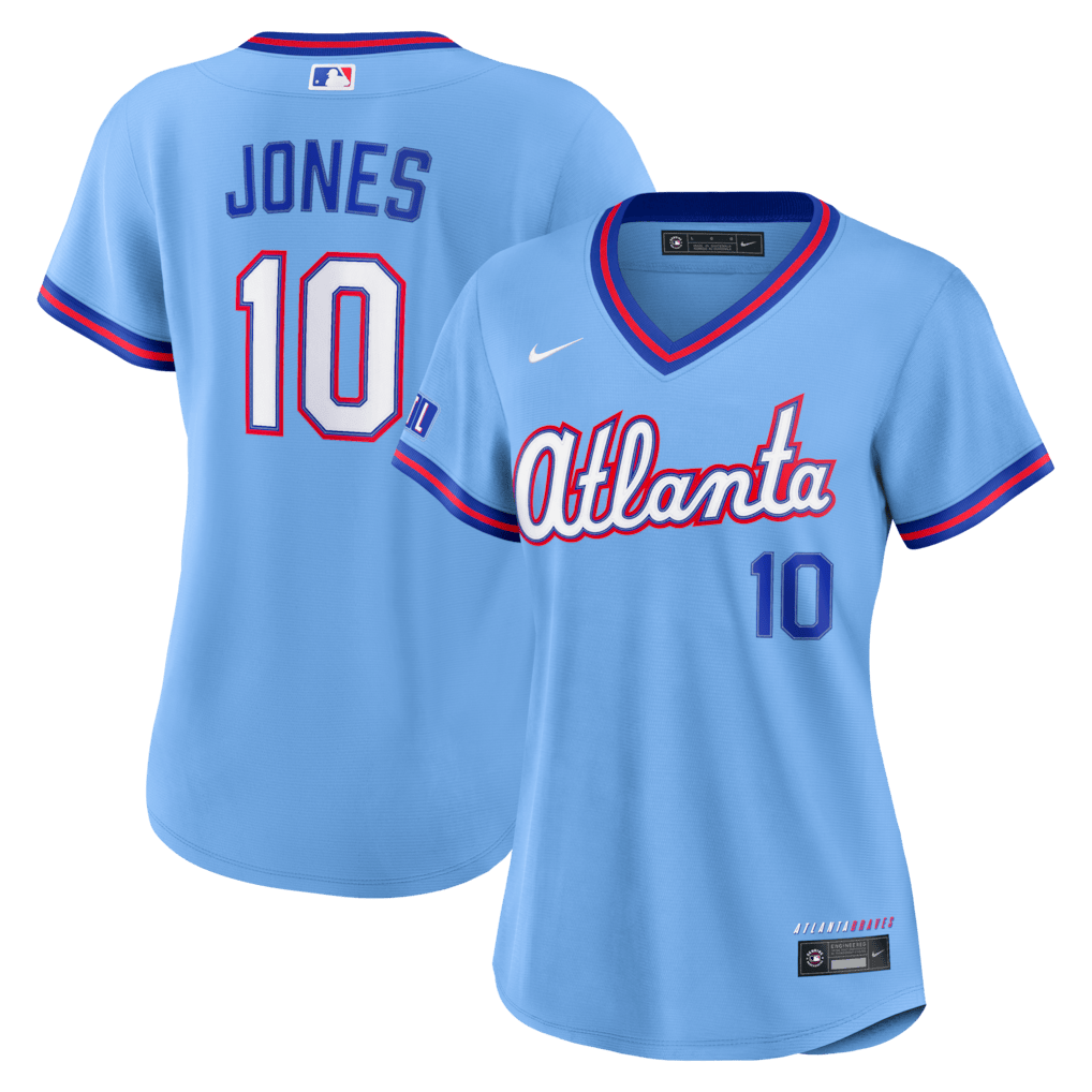 Chipper Jones 10 Atlanta Braves Women's 2026 City Connect Jersey - Powder Blue