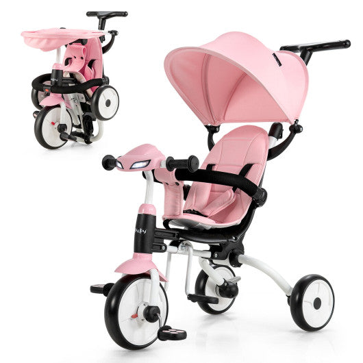 6-in-1 Foldable Baby Tricycle Toddler Stroller with Adjustable Handle-Pink