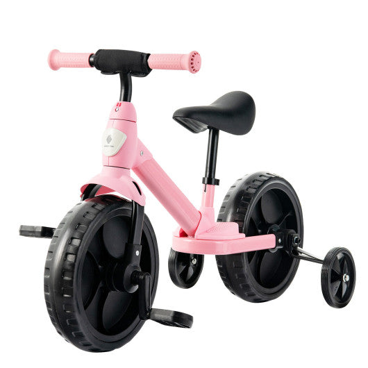 4-in-1 Kids Training Bike Toddler Tricycle with Training Wheels and  Pedals-Pink