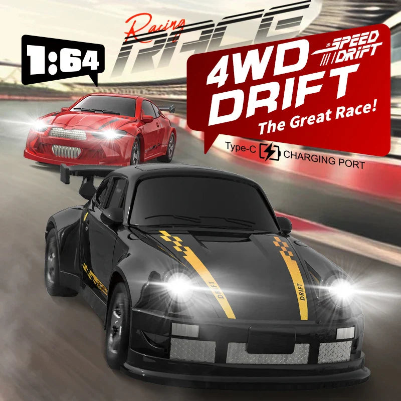 KF20 1:64 4WD Mini RC Drift Car - Desktop Racing, LED Lights, Type-C Charging