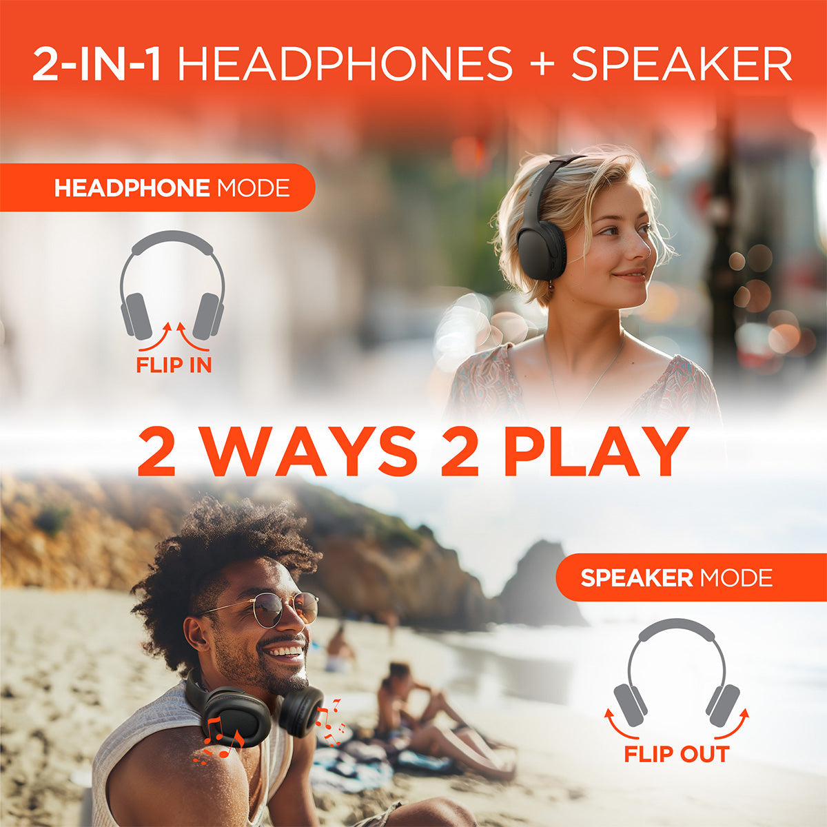 Convertible Wireless Speaker-Headphones