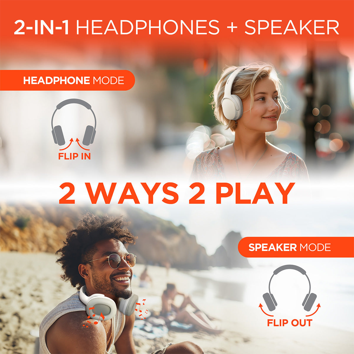 Convertible Wireless Speaker-Headphones