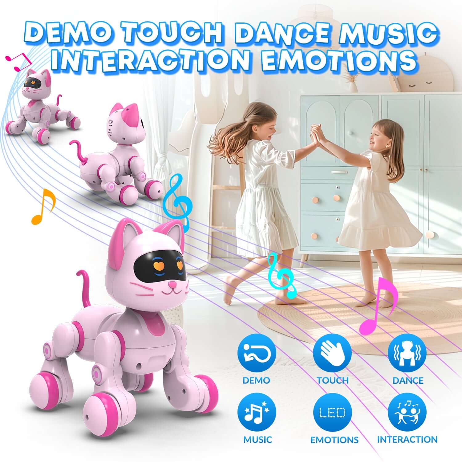 STEMTRON Programmable Robot Cat - Interactive, Remote Control, Music & Dance