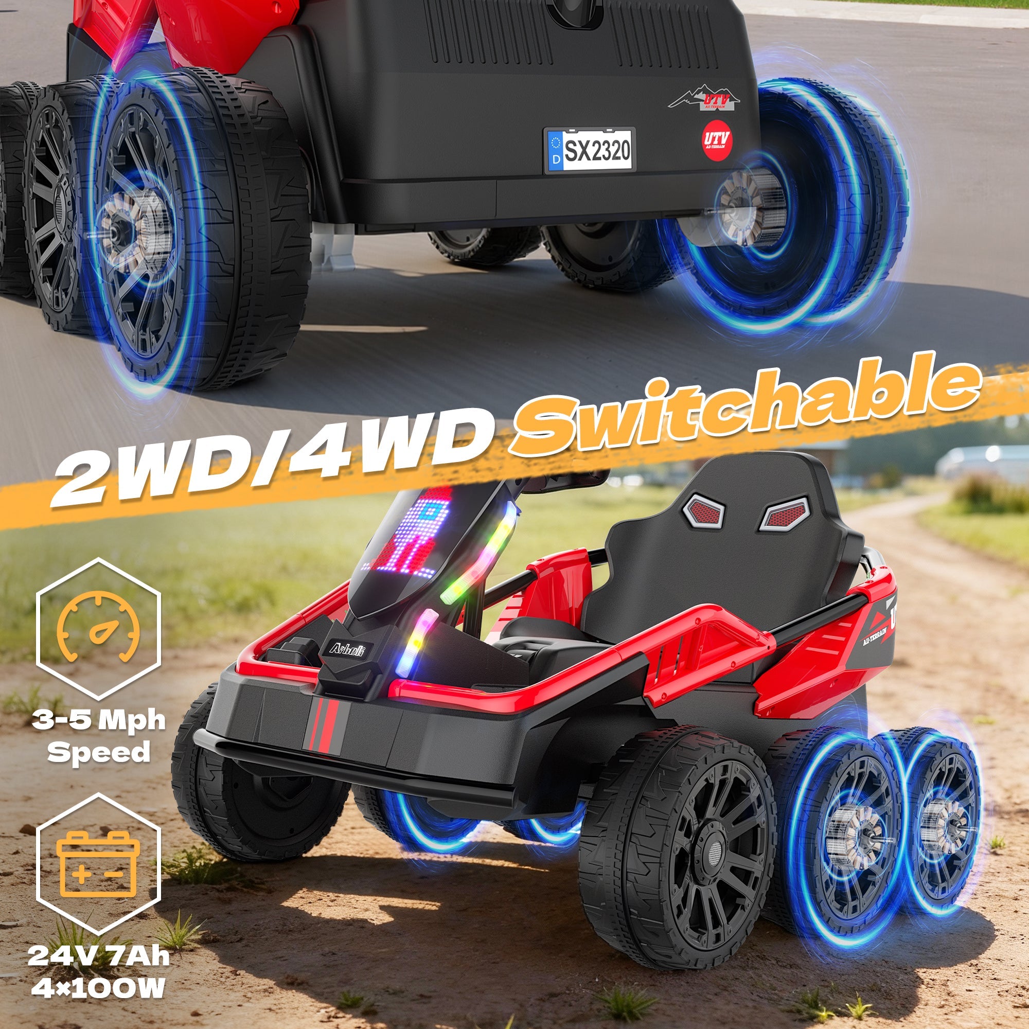 24V 4WD 6-Wheel Ride-On Car