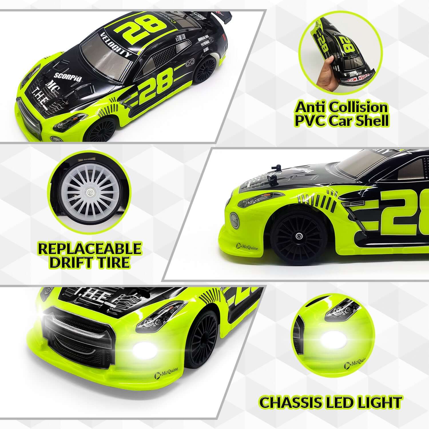 Racent 1/14 Scale High-Speed RC Drift Car with LED Lights