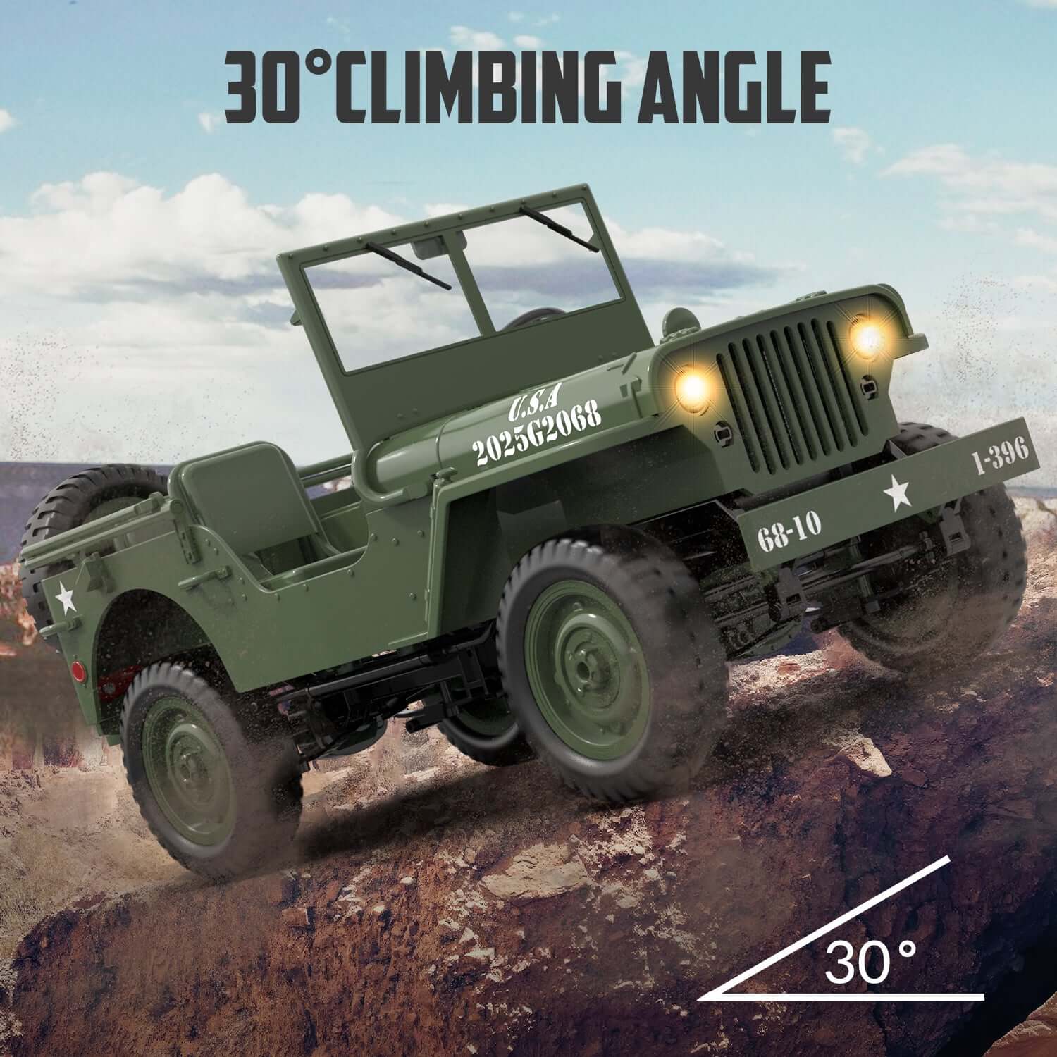 1:10 RACENT RC Crawler, 2.4G Willys Jeep, LED Lights, Upgradable Off-Road Car