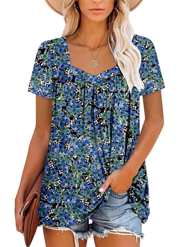 ⏰Hot Sale 50% Off-Women's Summer Pleated Printed Short-Sleeves🔥