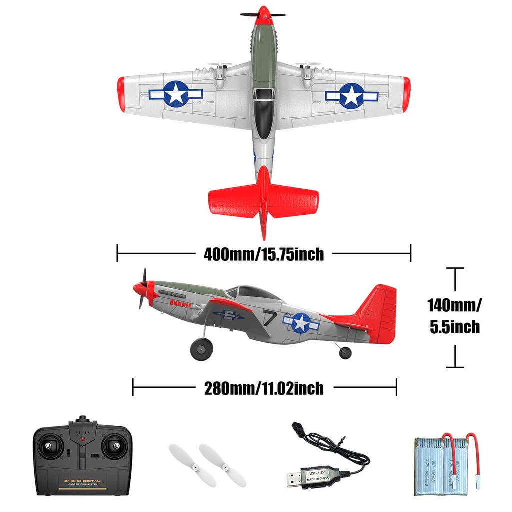 Mustang P51D 2CH Beginner RC Airplane with Gyro Stabilizer for Kids