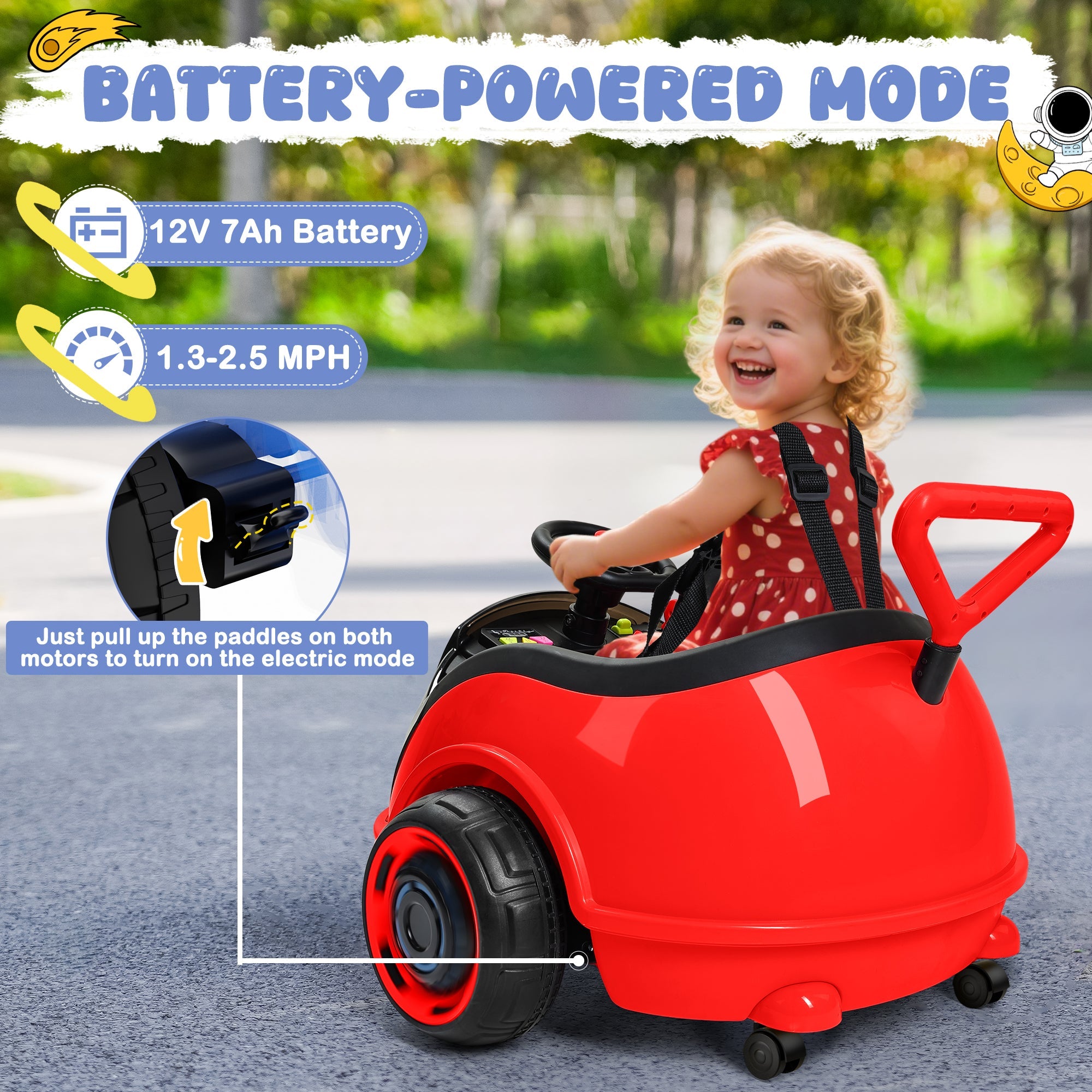 12V 3-in-1 Push Ride On with LED Display