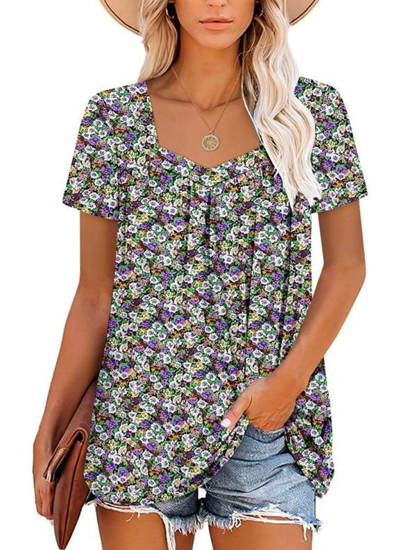 ⏰Hot Sale 50% Off-Women's Summer Pleated Printed Short-Sleeves🔥