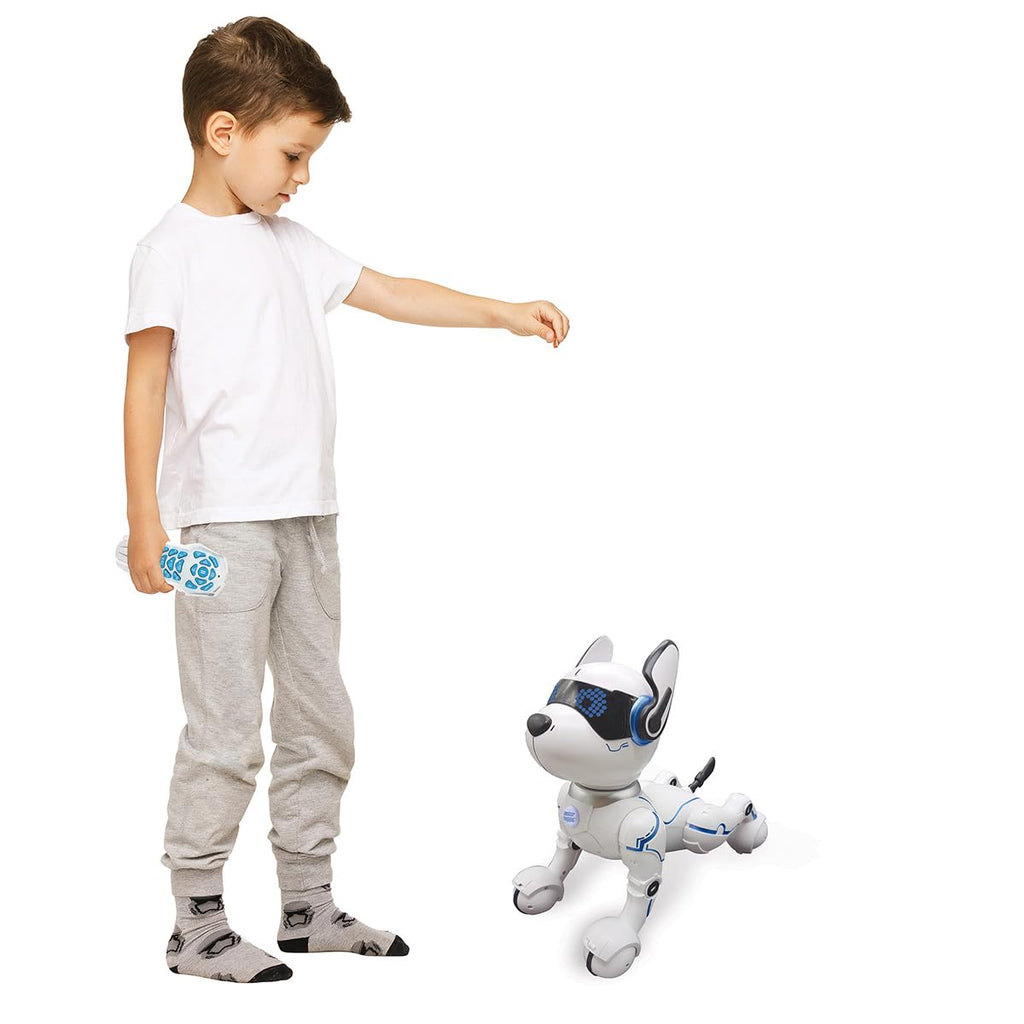 LEXiBOOK Power Puppy Robot Dog - Programmable Remote Control, Large White, Model DOG01, with Training, Dance, Music & Light Effects