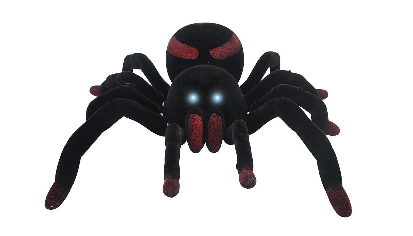 LEXiBOOK Remote Controlled Tarantula Spider, Miniature 9.53x9.84x3.07 inches, Black/Brown, Model SPIDER01, Light-Up Eyes, Plastic