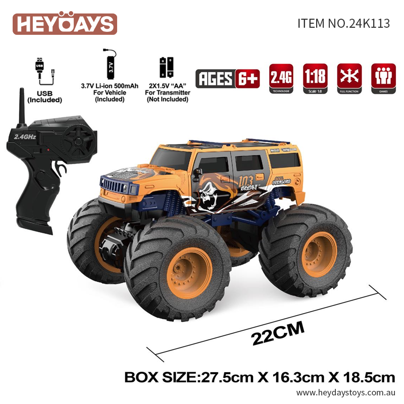 1:18 Scale Monster Truck 4WD All-Terrain Remote Control Car (Set K113_Orange)