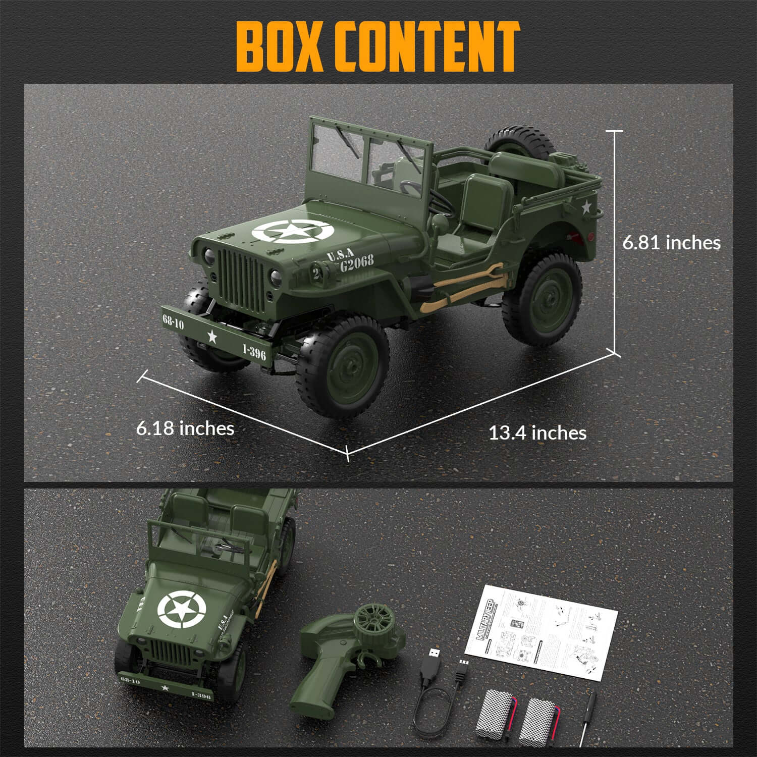 1:10 RACENT RC Crawler, 2.4G Willys Jeep, LED Lights, Upgradable Off-Road Car