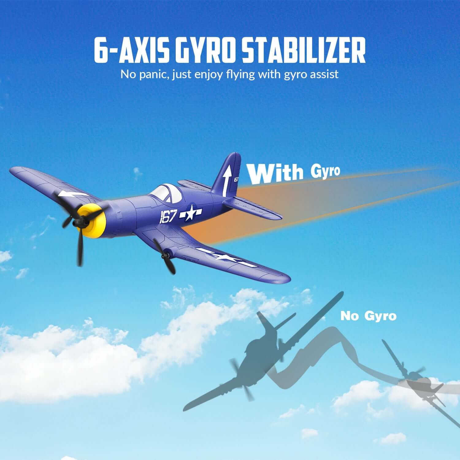 Volantex RC F4U Corsair 3CH RTF EPP Plane w/ Gyro 2.4GHz for Kids & Beginners