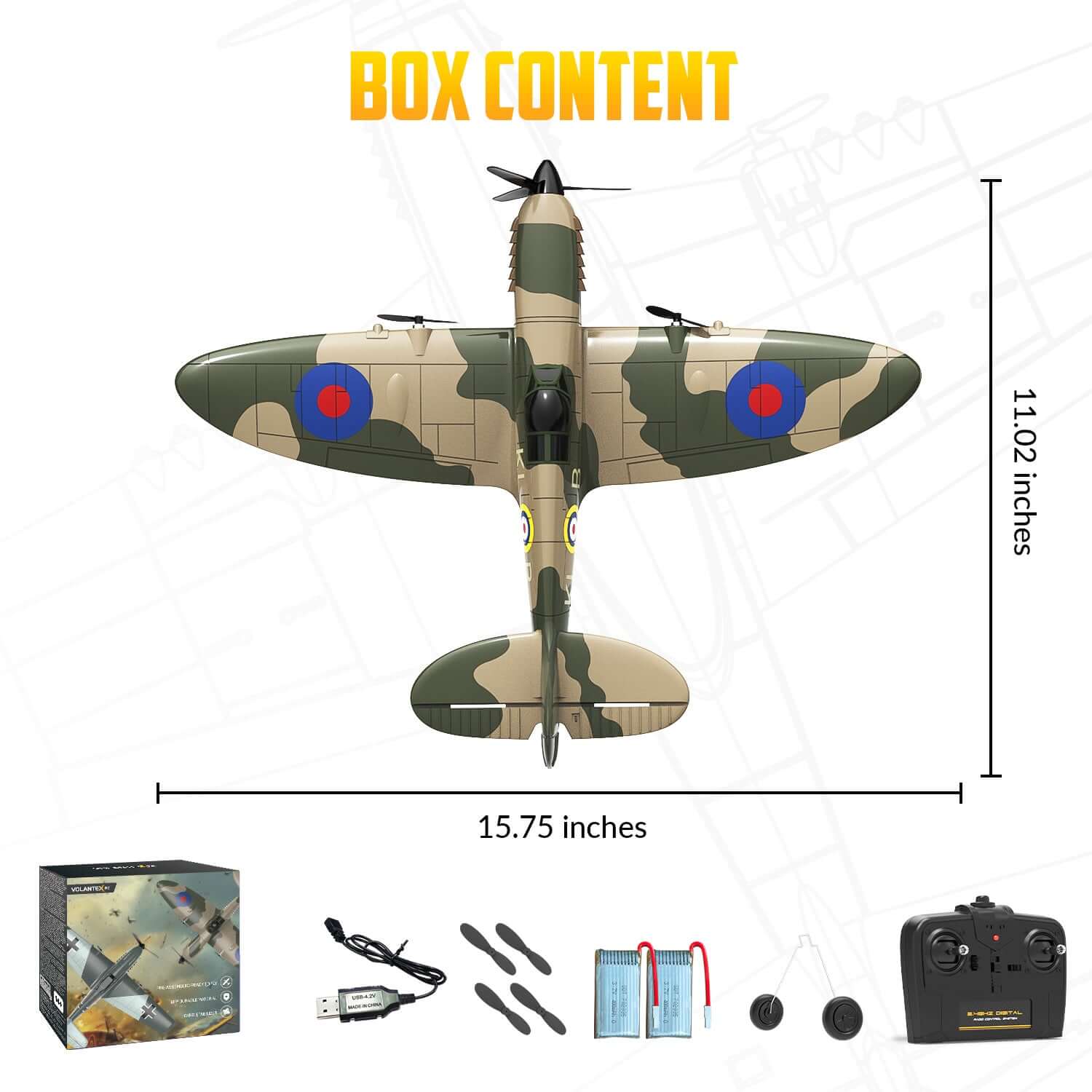 Volantex RC Spitfire 3CH RTF EPP Plane w/ Gyro 2.4Ghz, Perfect for Kids/Beginner